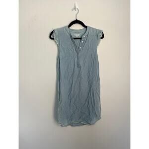 Splendid Sleeveless Henley Dress Women XS Blue Chambray‎ Frayed Hem Casual